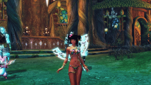 Woman in Bikini in Front of Stained Glass