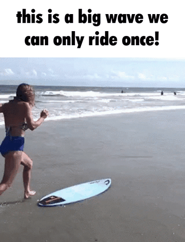 Woman In Bikini Running Toward Surfboard GIF