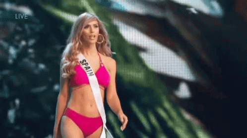 Woman in Bikini With Sash Saying Spain