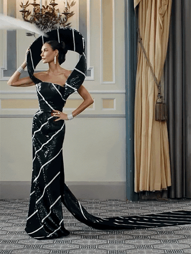 Woman in Black and White Dress