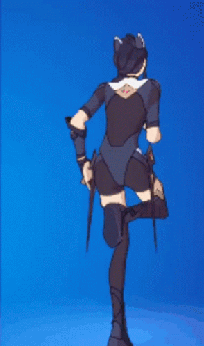 Woman in Black Bodysuit Blue Background