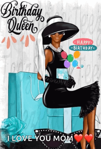 Woman in Black Dress and Hat Holding Balloons and Gift Box