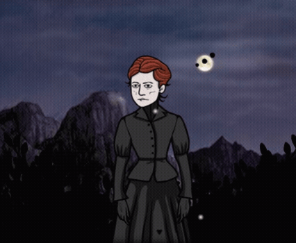 Woman in Black Dress Before Pyramid in Dark Room