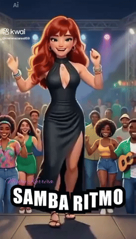 Woman in Black Dress Dancing Samba Ritmo in Front of Crowd