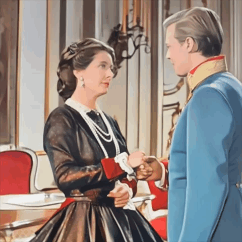 Woman in Black Dress Holding Hands With Man in Blue Suit