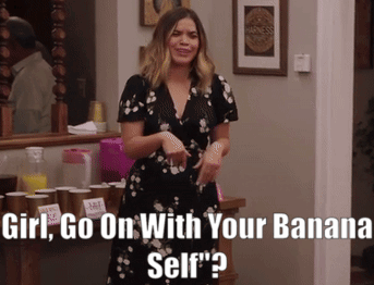 Woman in Black Dress Says Girl Go On With Your Banana Self Dancing