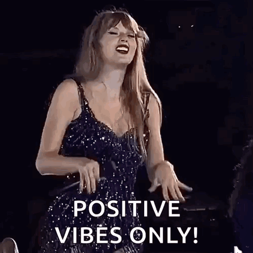 Woman In Black Dress Singing On Stage Positive Vibes Only GIF