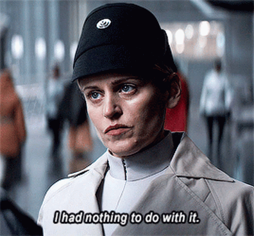 Woman In Black Hat And Trench Coat Says I Had Nothing To Do With It GIF