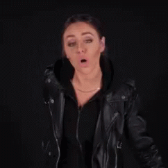 Woman in Black Leather Jacket Making Funny Face