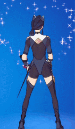 Woman in Black Outfit Dancing on Blue Background