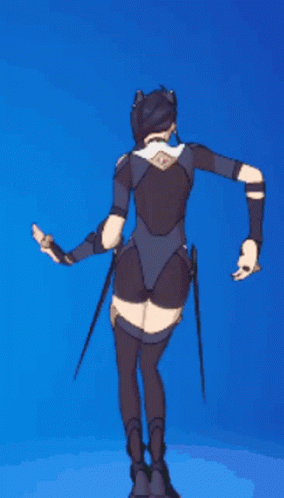 Woman in Black Outfit Dancing on Blue Background