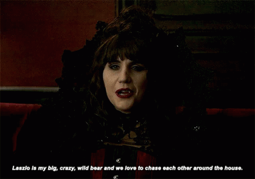 Woman in Black Saying Laszlo Big Crazy Wild Bear