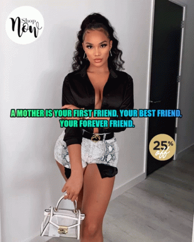 Woman In Black Shirt And Shorts Holding White Purse GIF
