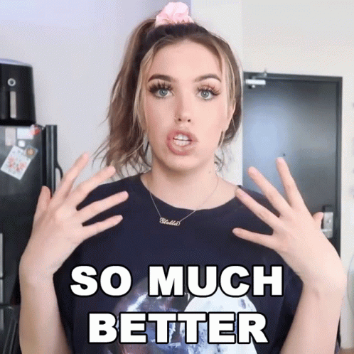 Woman in Black Shirt Saying So Much Better