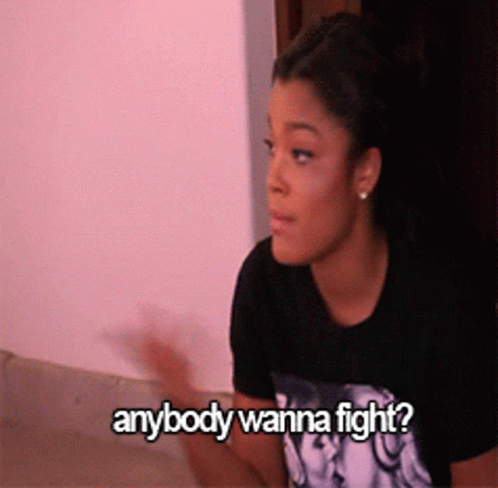 Woman in Black Shirt Says Anybody Wanna Fight