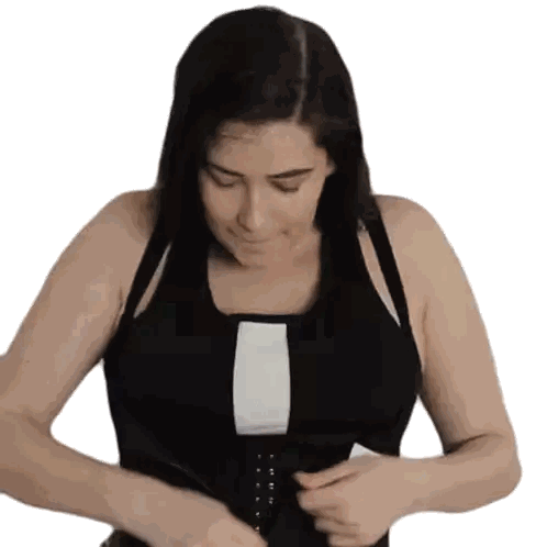 Woman in Black Tank Top with White Stripe