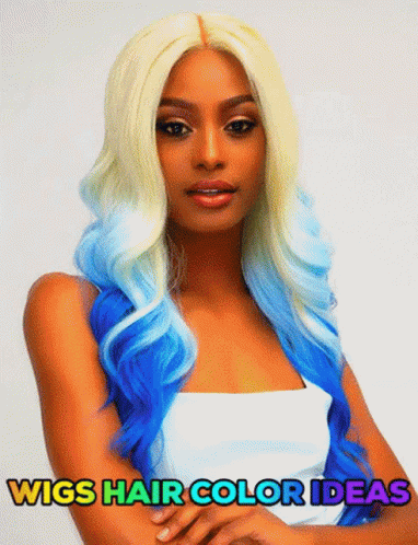 Woman in Blue and Blonde Wig Saying Wigs Hair Color Ideas