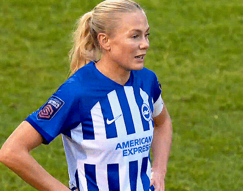 Woman In Blue And White American Express Shirt GIF