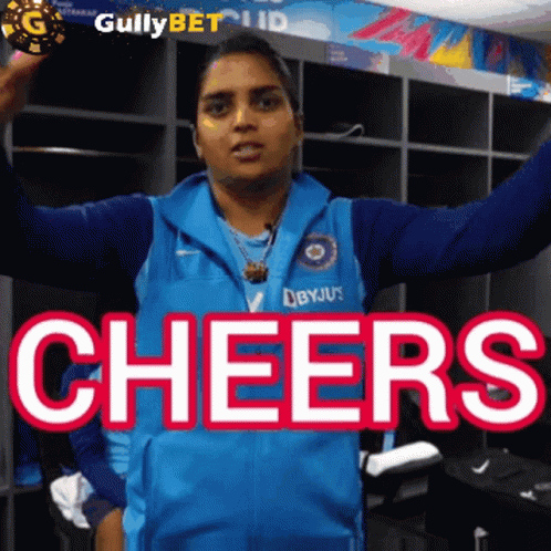 Woman in Blue Cheers Jacket