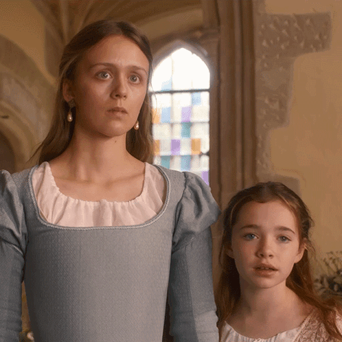 Woman In Blue Dress And Girl In White Dress GIF
