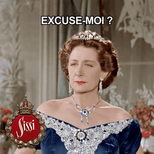 Woman in Blue Dress and Tiara Saying Excuse-moi