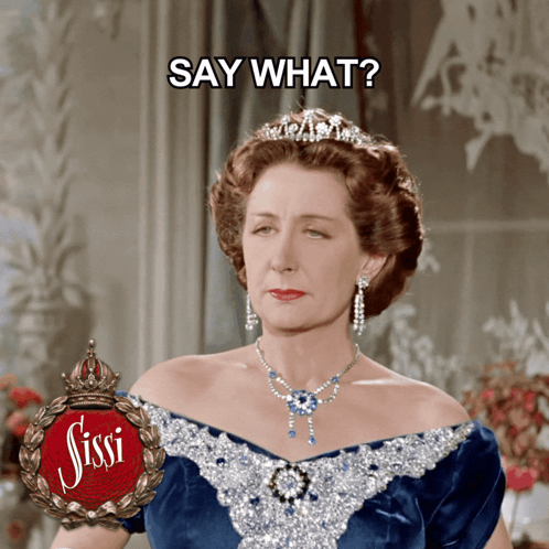 Woman In Blue Dress And Tiara Saying Say What GIF