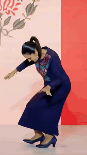 Woman In Blue Dress Dancing GIF
