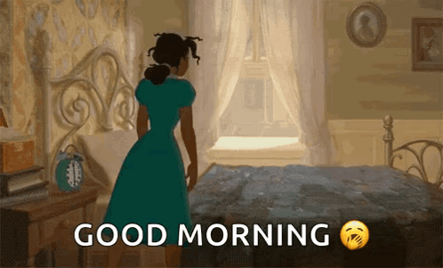 Woman in Blue Dress Good Morning