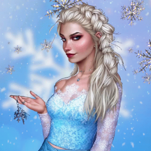 Woman In Blue Dress Holding Snowflake GIF