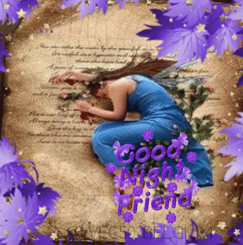 Woman in Blue Dress Laying on Paper Saying Good Night Friend