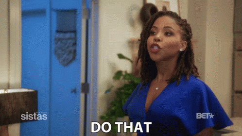 Woman in Blue Dress Saying Do That