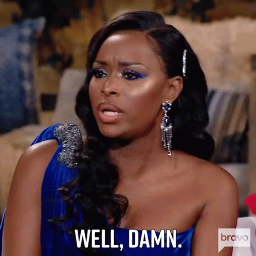 Woman in Blue Dress Says Well Damn Bravo
