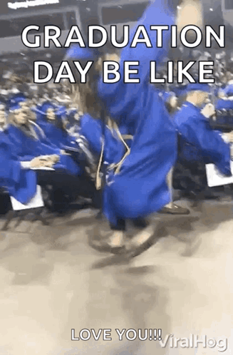 Woman In Blue Graduation Gown Jumping GIF