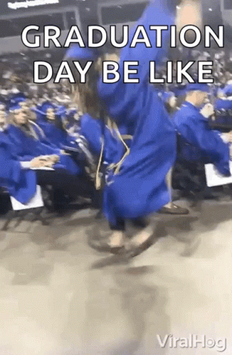 Woman In Blue Graduation Gown Jumping GIF