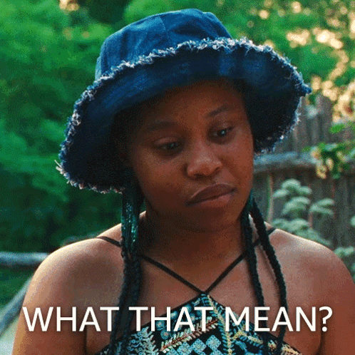 Woman In Blue Hat Saying What That Mean GIF