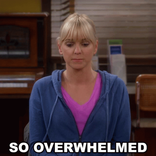 Woman in Blue Hoodie Saying So Overwhelmed