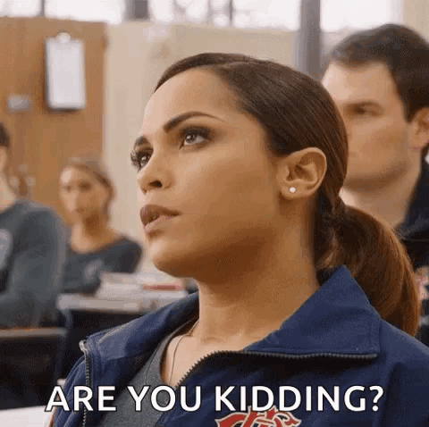Woman in Blue Jacket Asking Are You Kidding