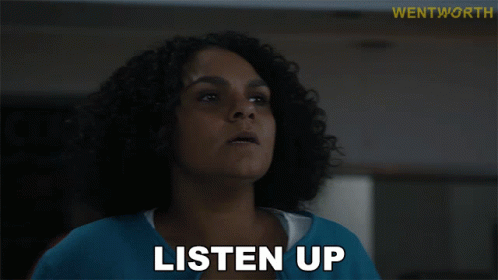 Woman In Blue Jacket Saying Listen Up GIF