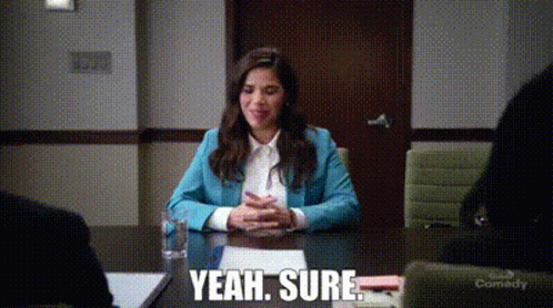 Woman in Blue Jacket Saying Yeah Sure