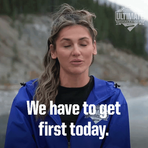 Woman in Blue Jacket We Have To Get First Today