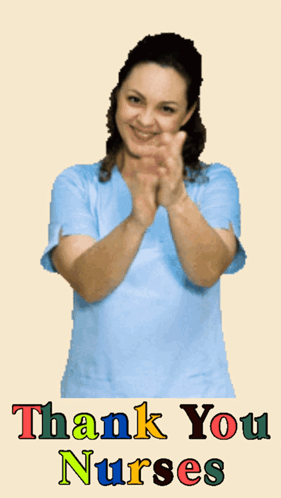 Woman in Blue Scrubs Applauding Thank You Nurses