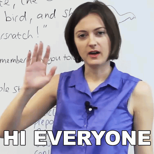 Woman In Blue Shirt Saying Hi Everyone GIF