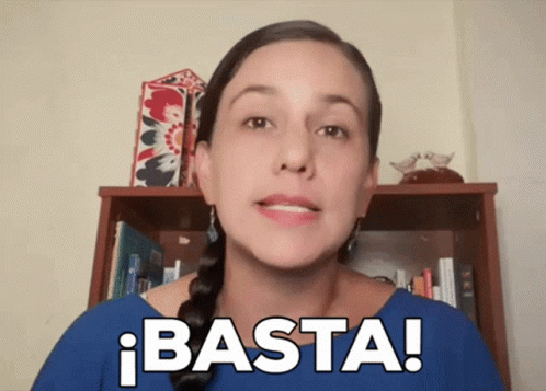 Woman In Blue Shirt Says Basta GIF