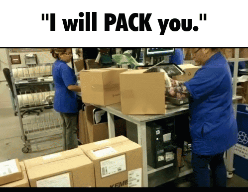 Woman in Blue Shirt Says I Will Pack You