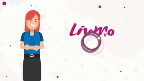 Woman In Blue Shirt With Livmo Banner GIF