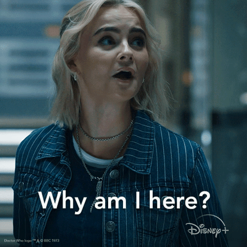 Woman In Blue Striped Jacket Asking Why Am I Here GIF