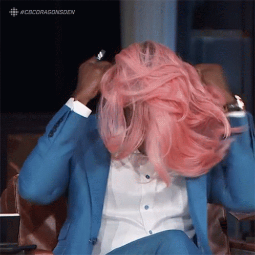 Woman in Blue Suit Pink Hair