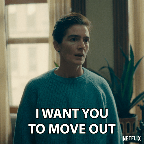 Woman In Blue Sweater Saying Move Out GIF