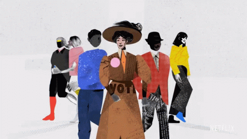 Woman In Brown Coat Saying Vote GIF
