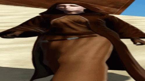 Woman in Brown Hooded Robe in Sand